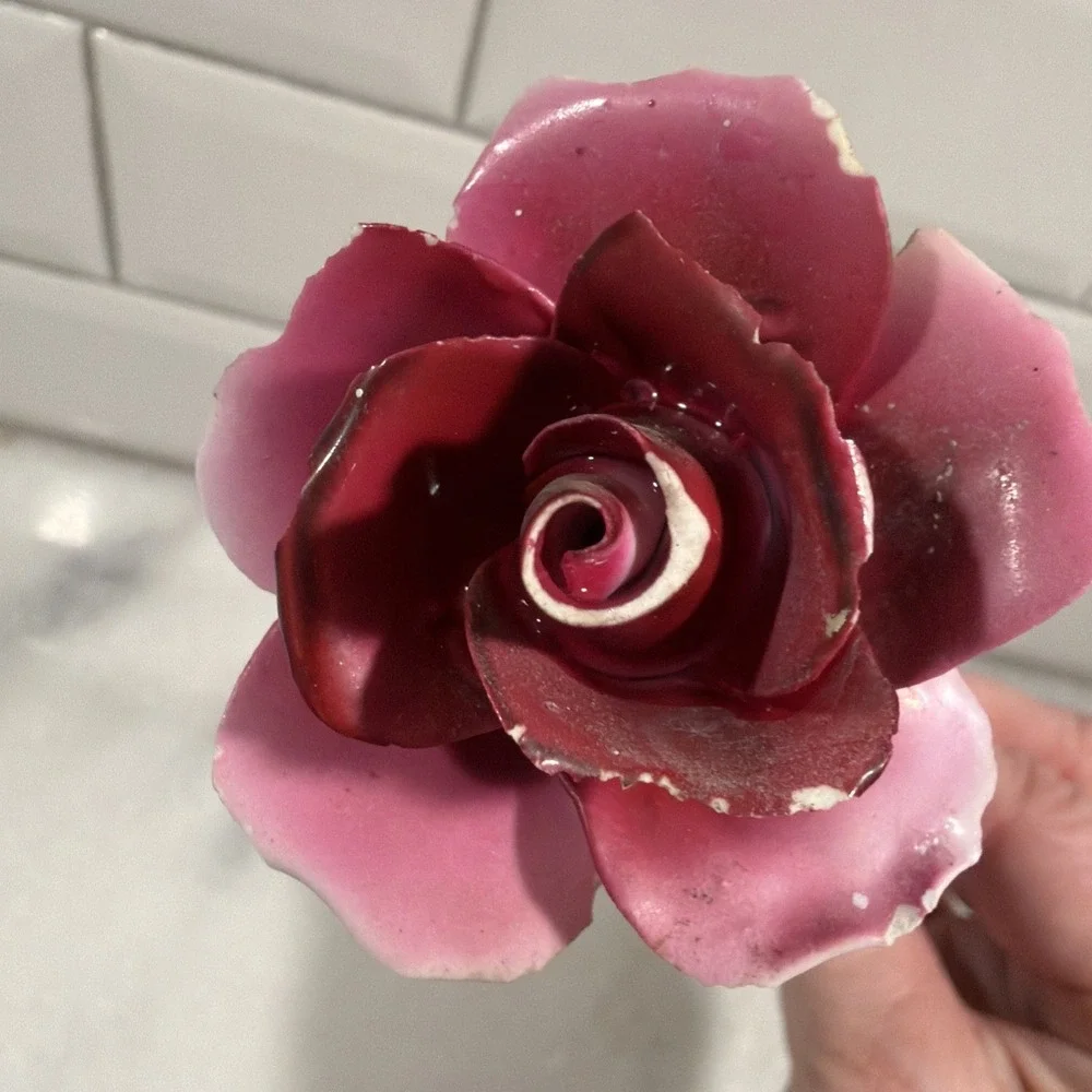 7 Vtg Porcelain‎ Roses Italian Pink Red Antique
